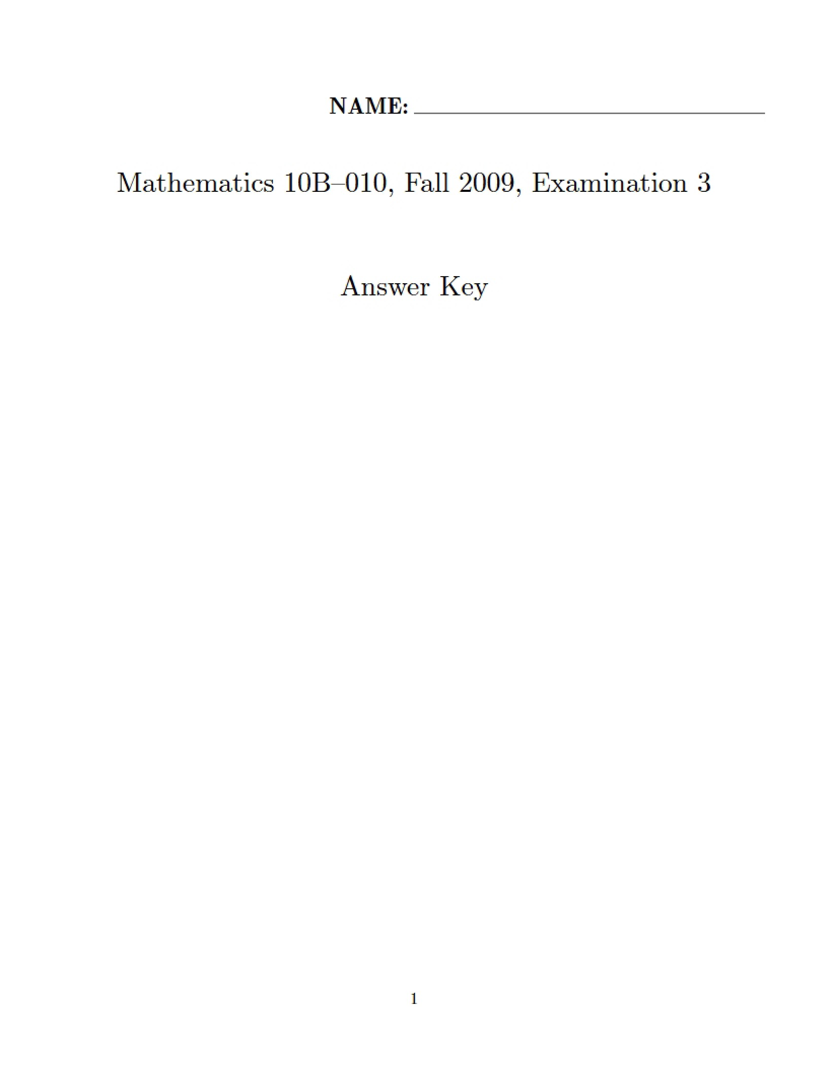Fall 2009 Exam 3 for Math 10B