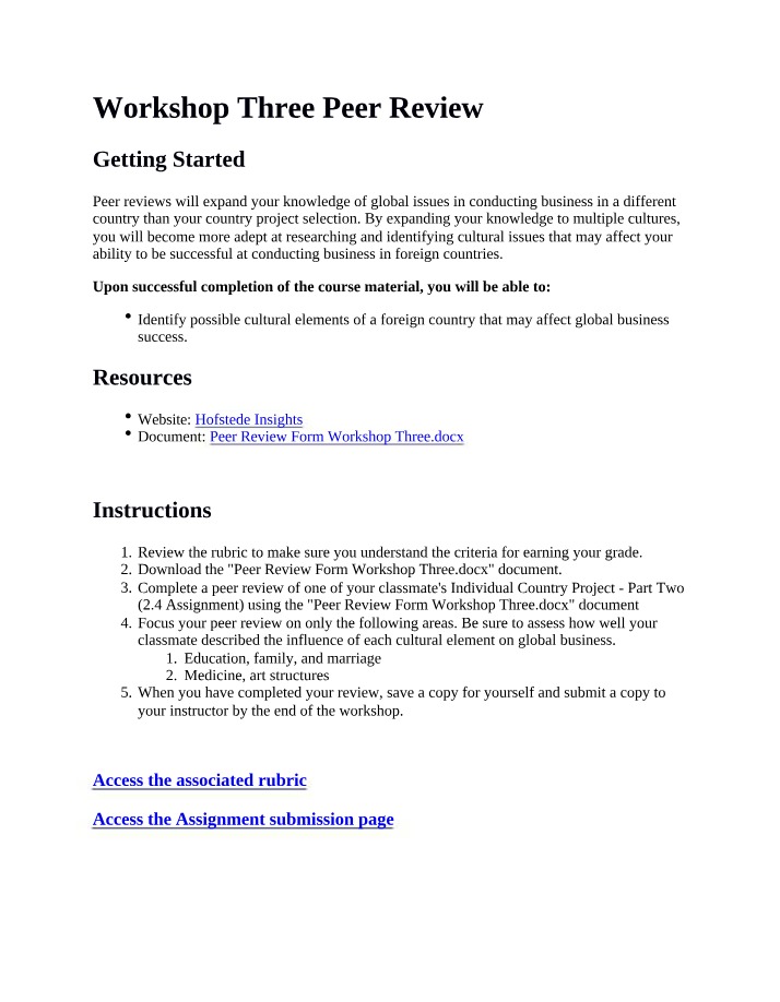 Peer Review for Workshop Three