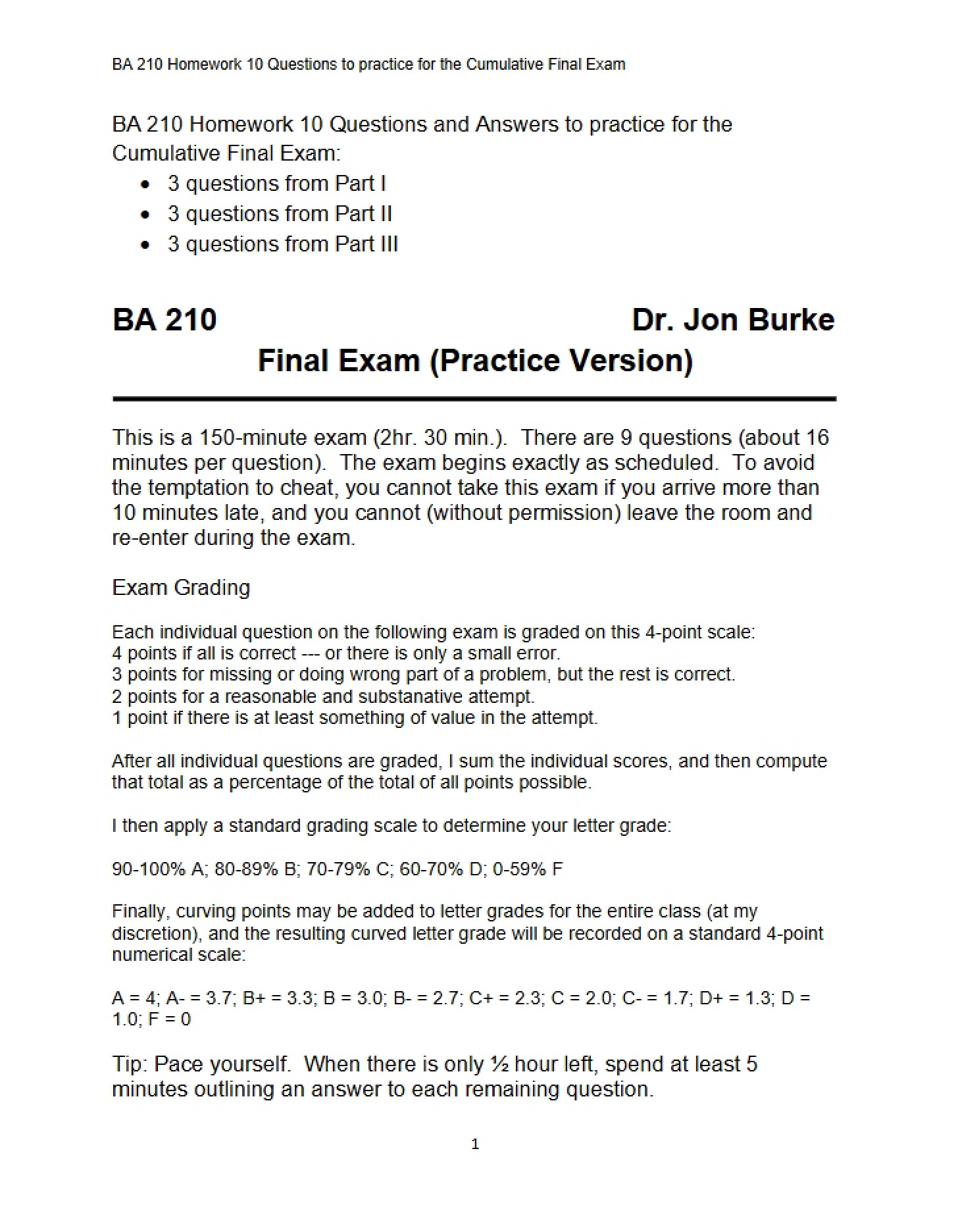 Cumulative Final Practice HW 10 Questions