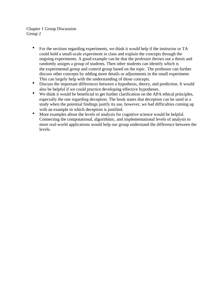Group Discussion for Chapter 1