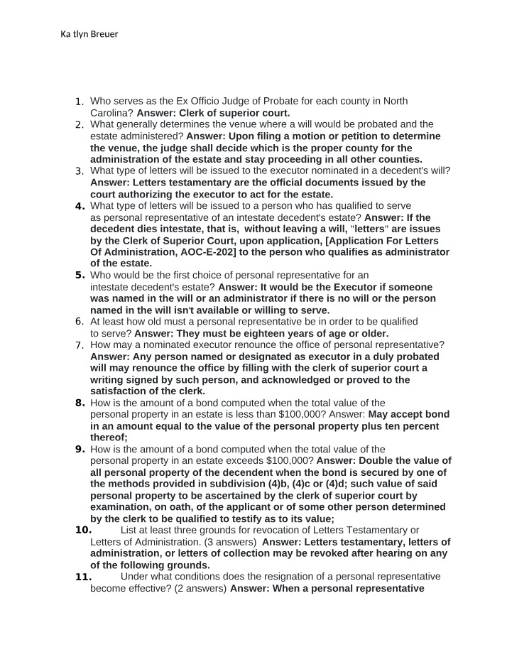 Wills, Estates, and Trusts Worksheet 9