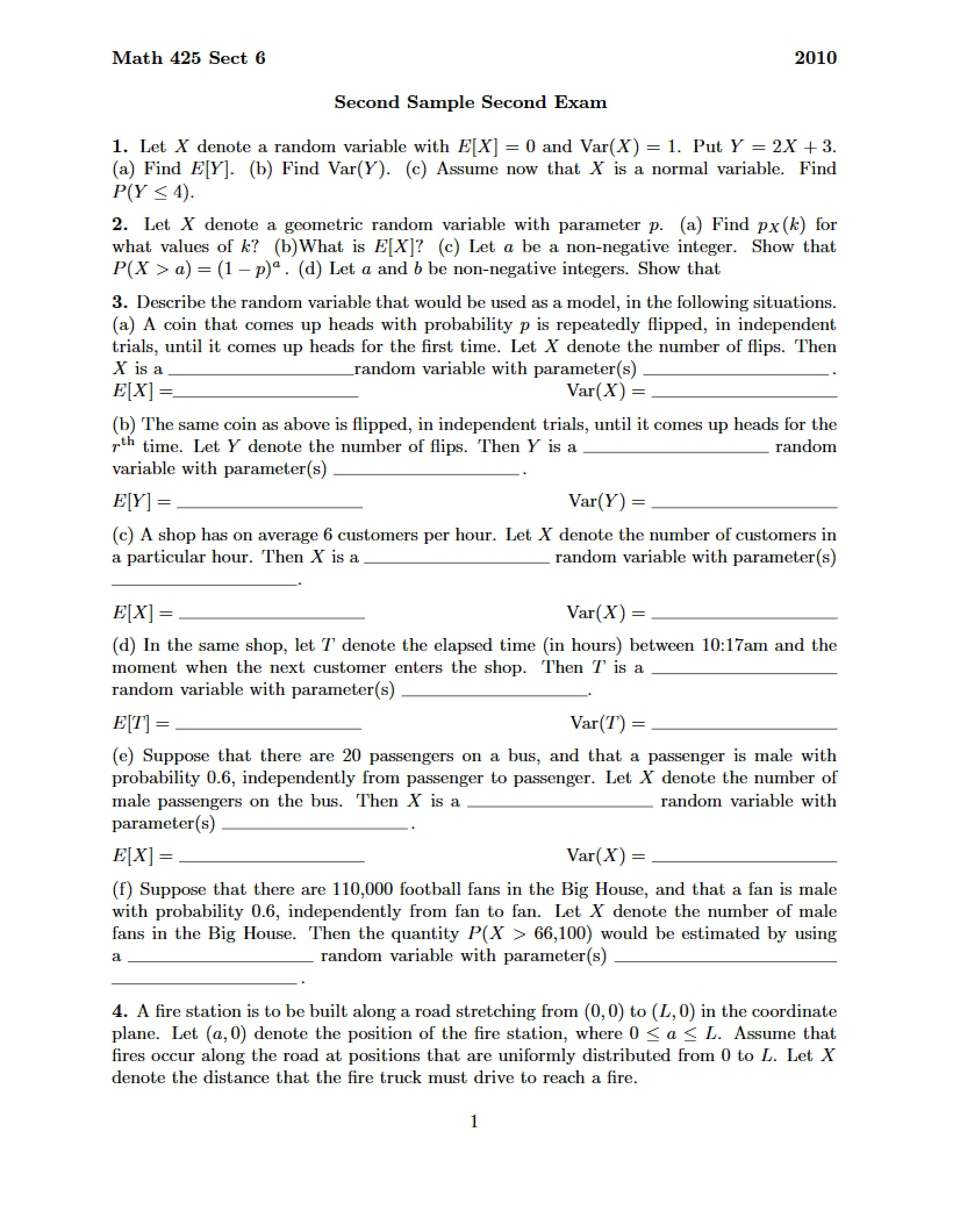 Second Sample Exam 2