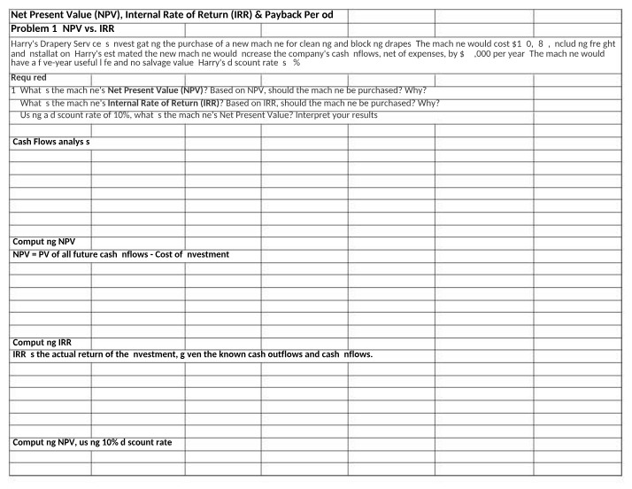 Problems on NPV, IRR, and Payback Period