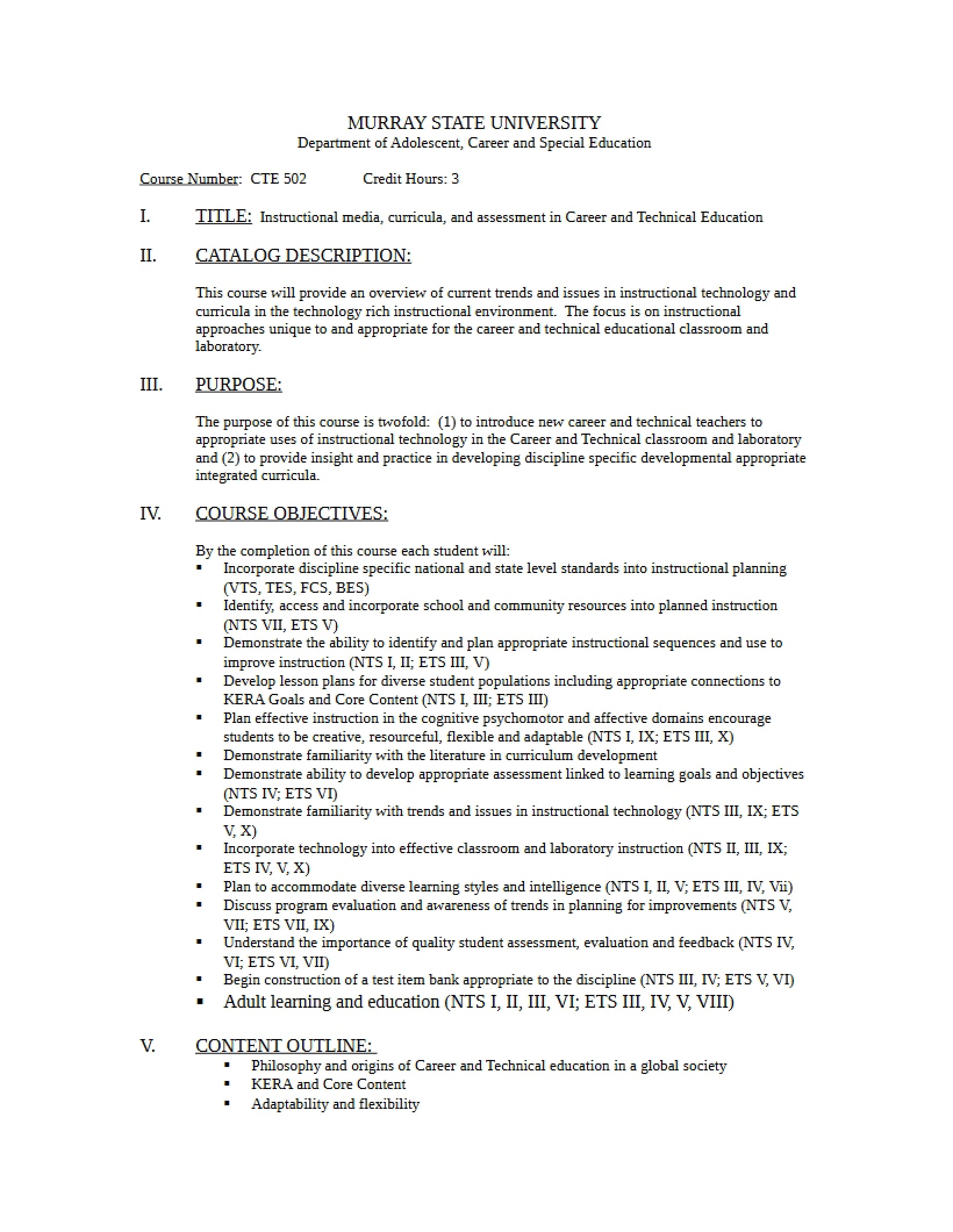 Syllabus - Assessment and Curricula in CTE