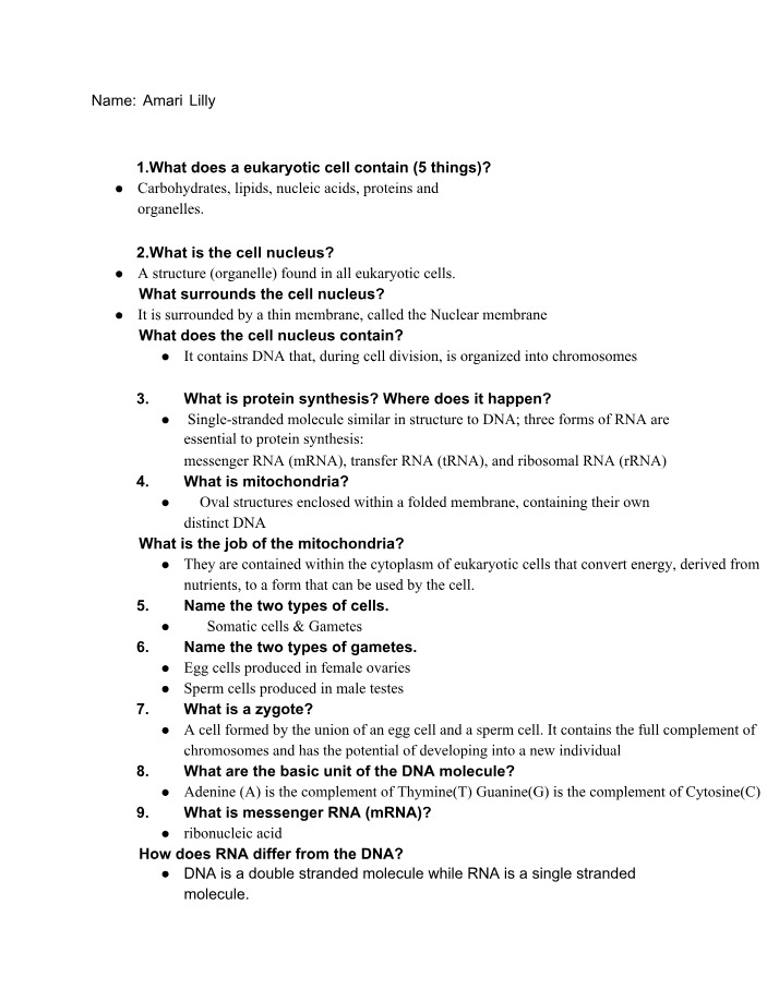 Eukaryotic Cells - Components and Functions