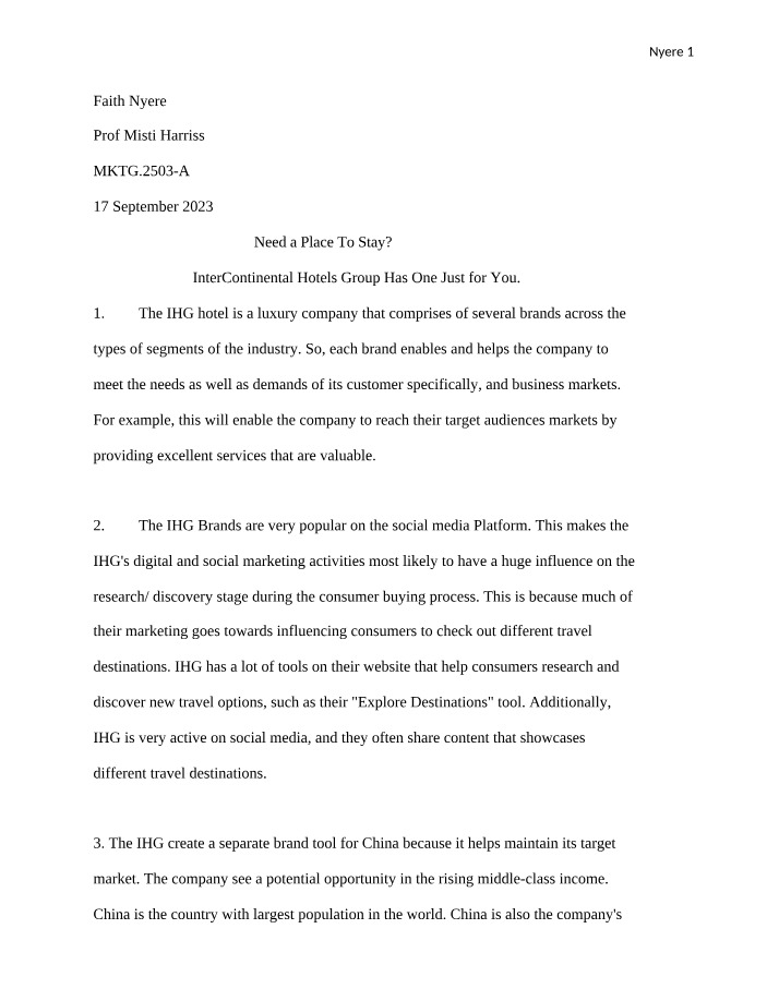 Influence of IHG Brands on Consumer Behavior