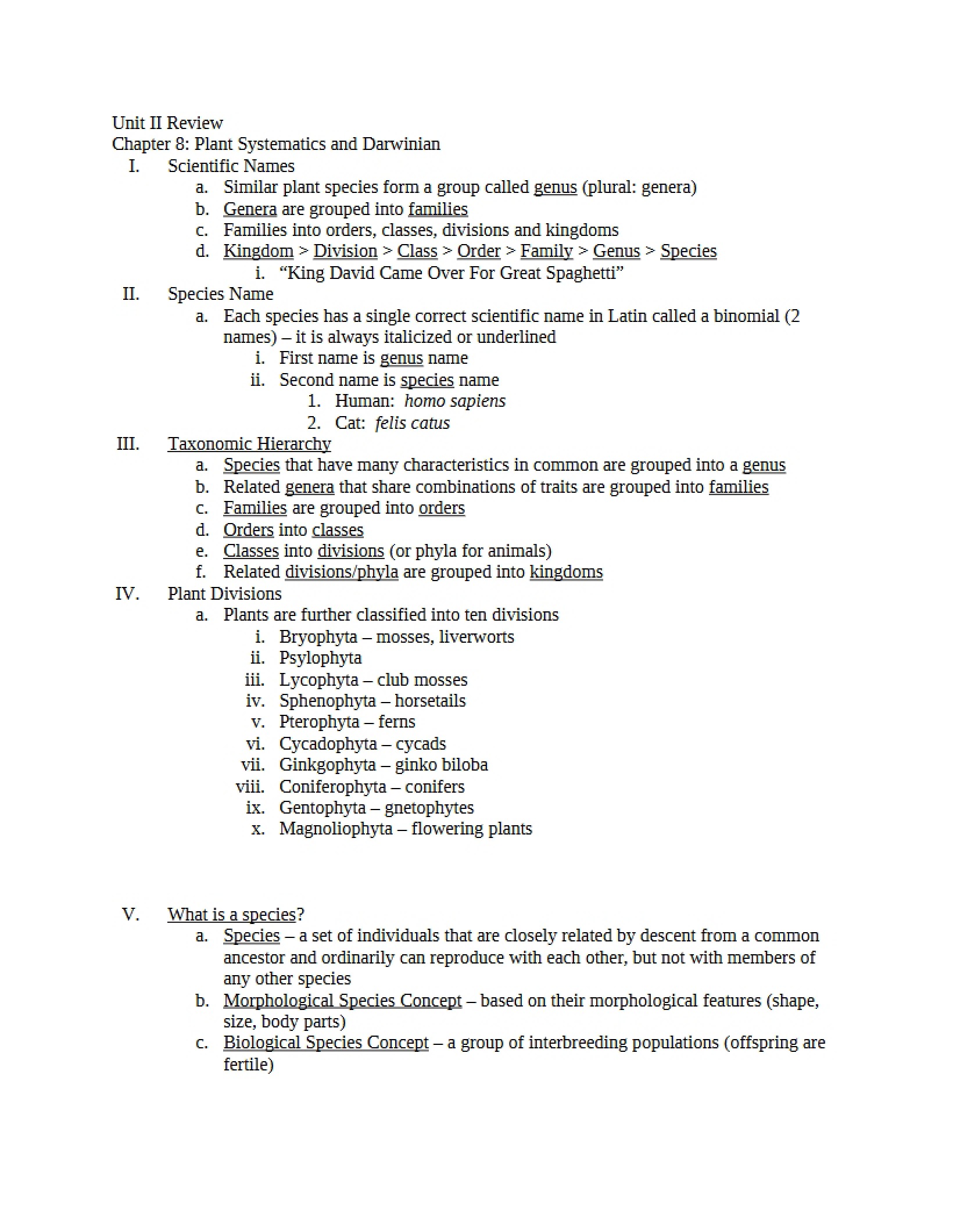 Review of Unit II