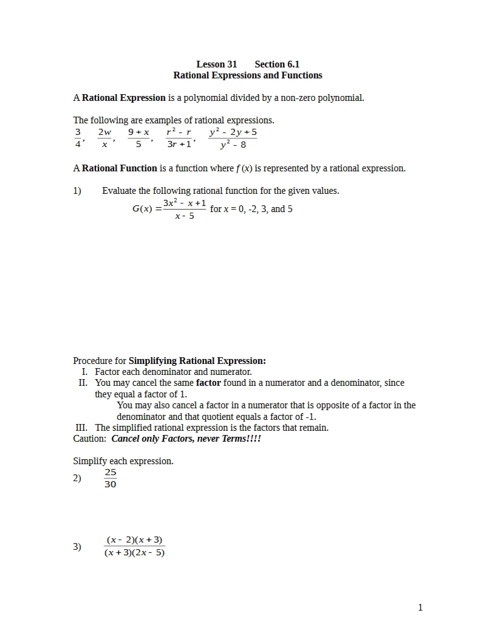 Lesson Thirty-One Content