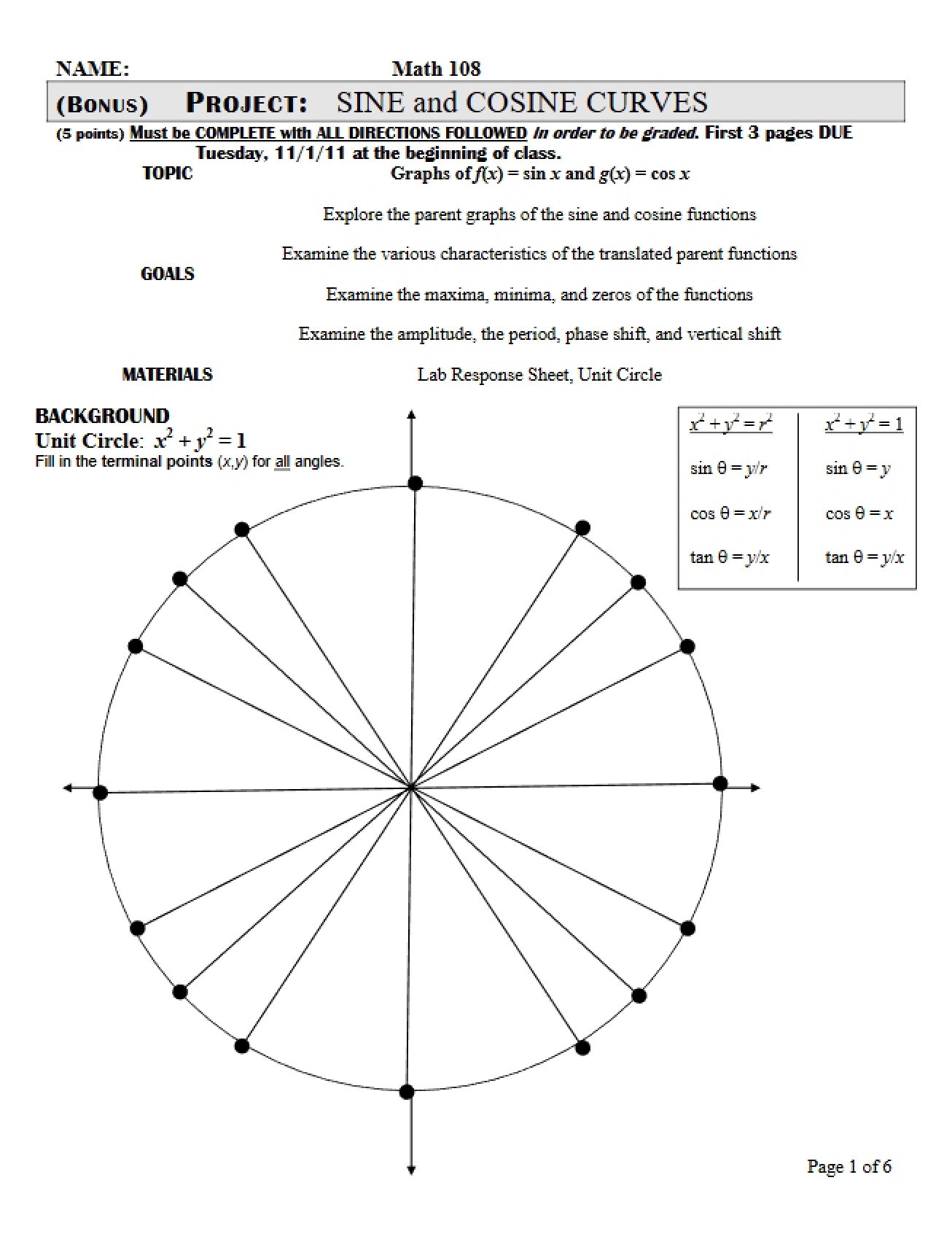 Curves of Sine and Cosine