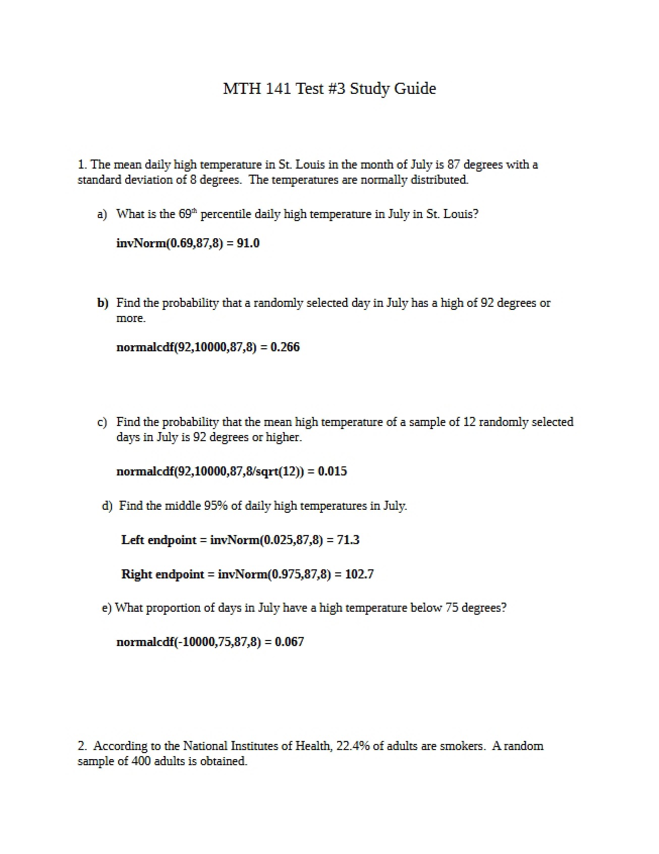 Third Test Study Guide for Basic Statistics
