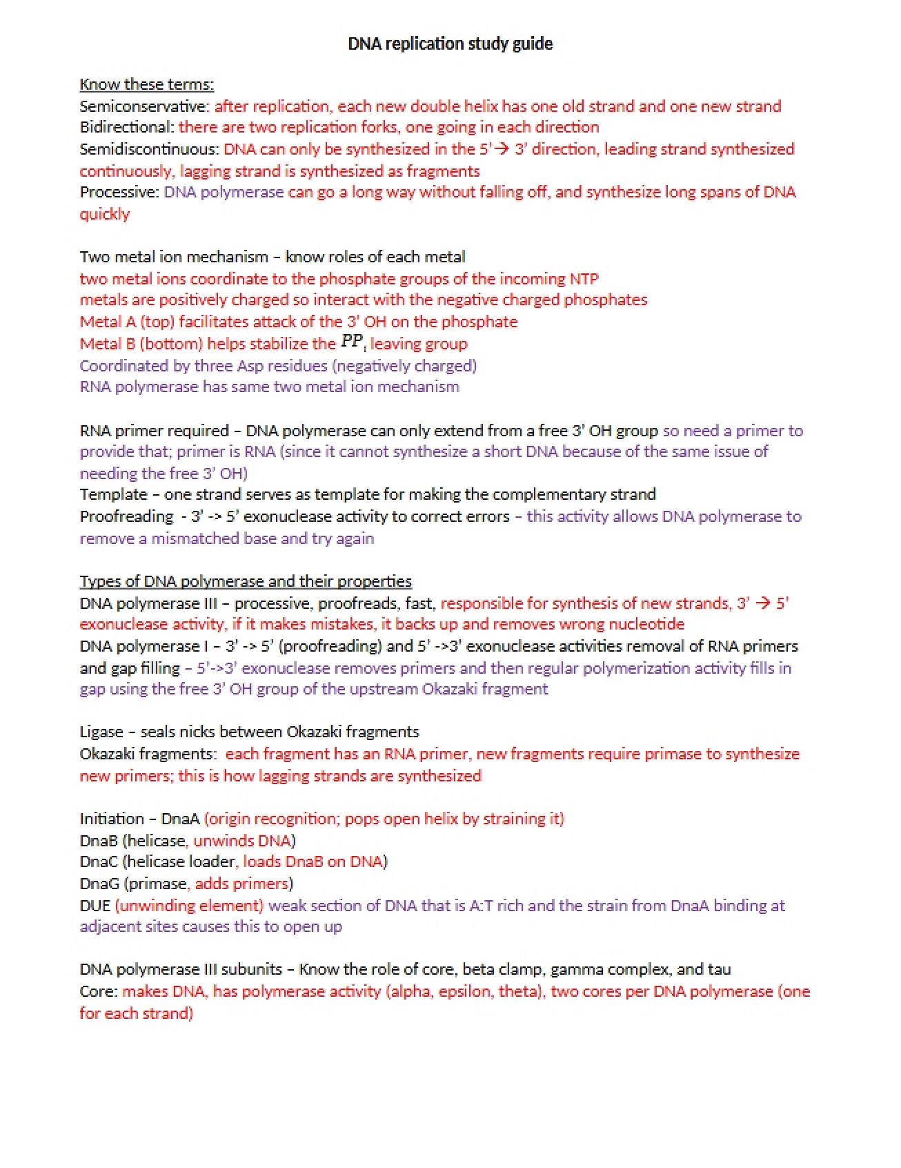 Study Guide for DNA Replication
