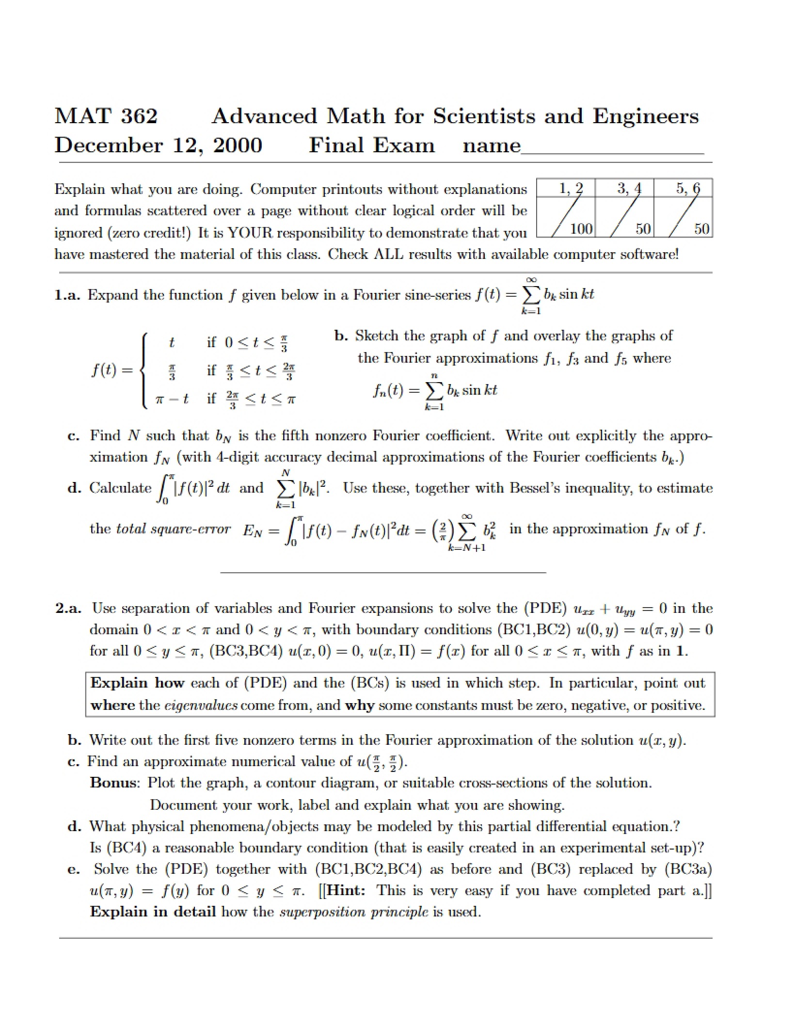 Final Examination for Engineers
