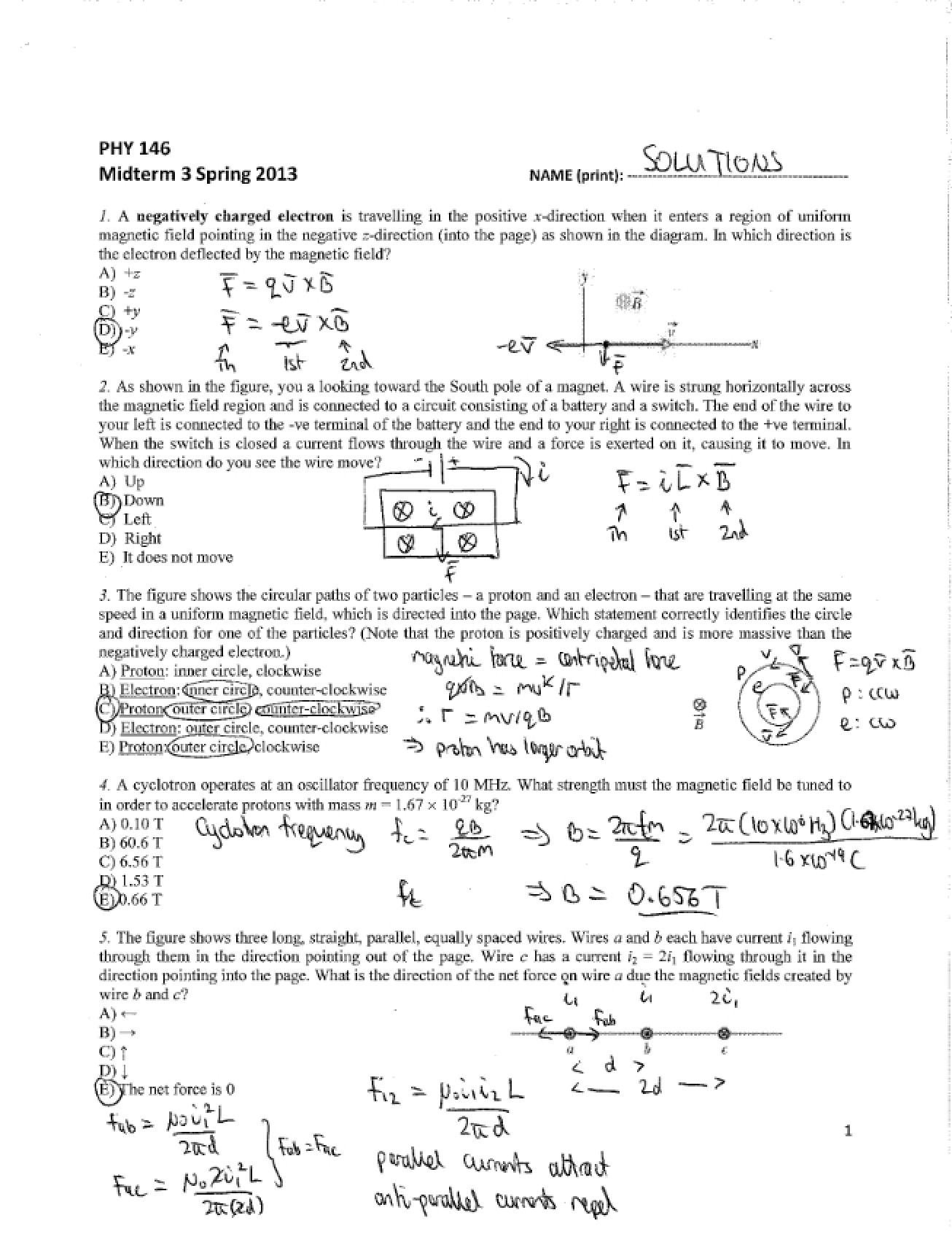Solutions for Midterm Three Part I (Spring 2013)