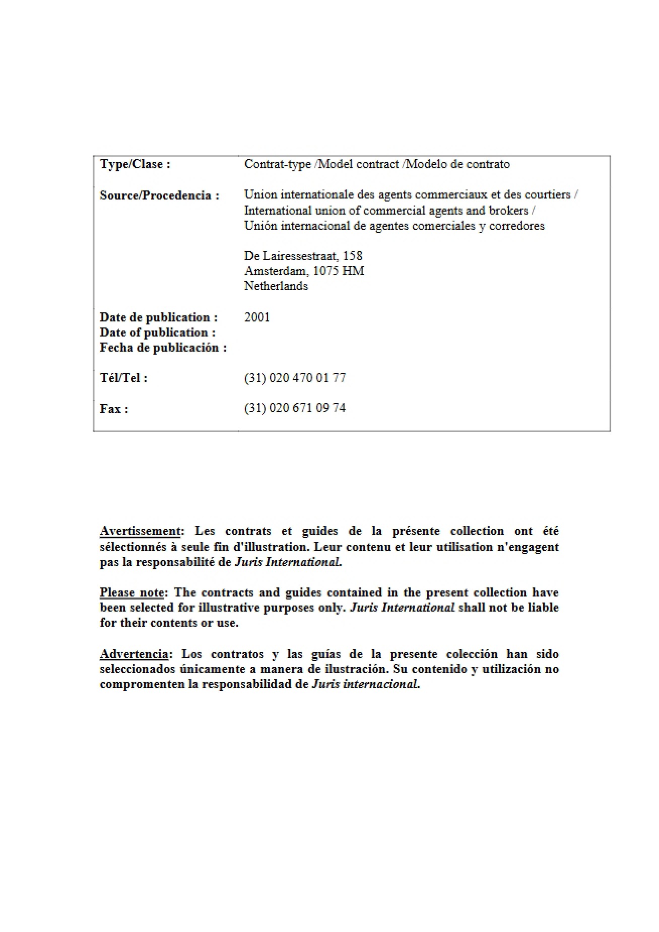 International Agency Contract