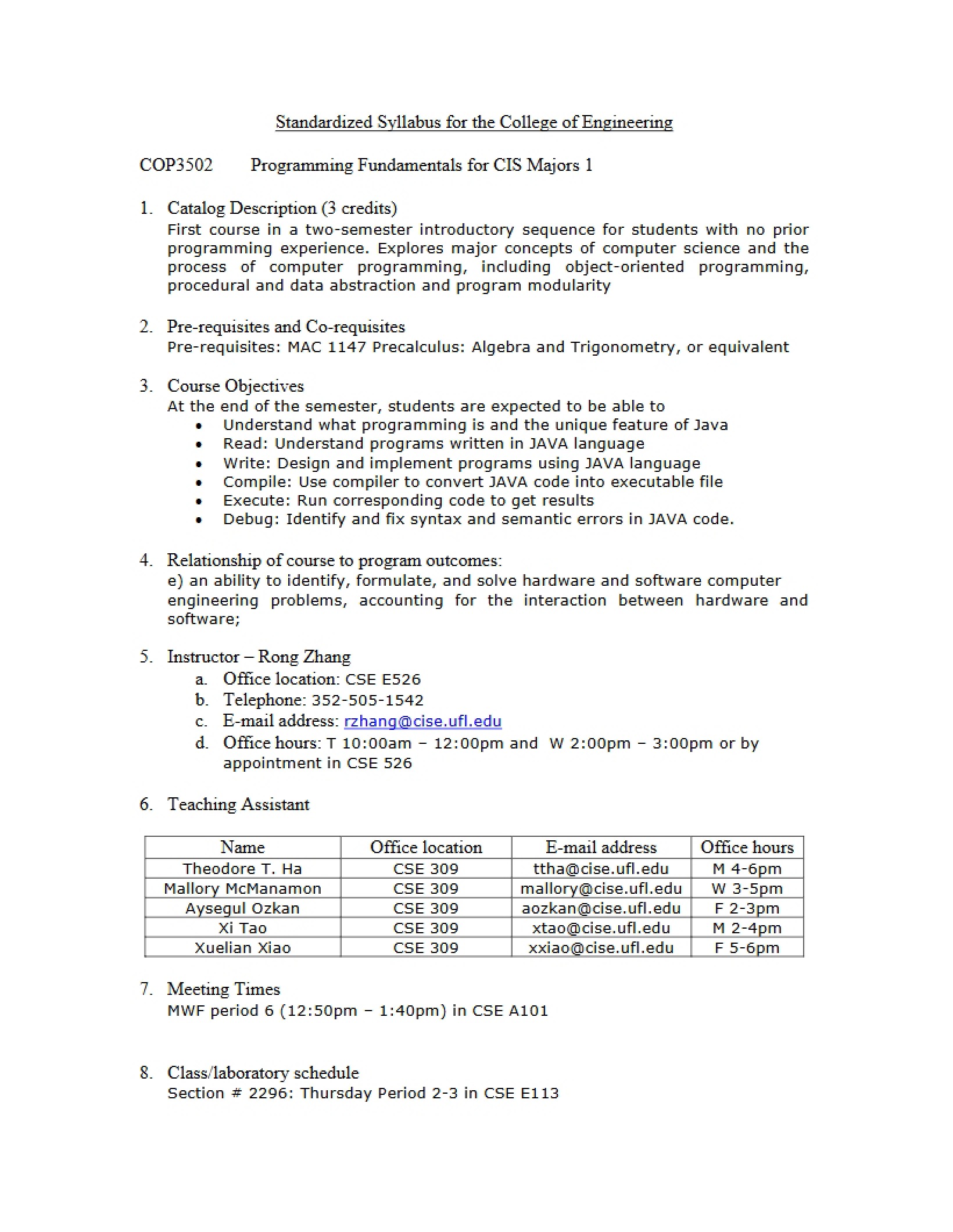 CIS Programming Fundamentals Syllabus