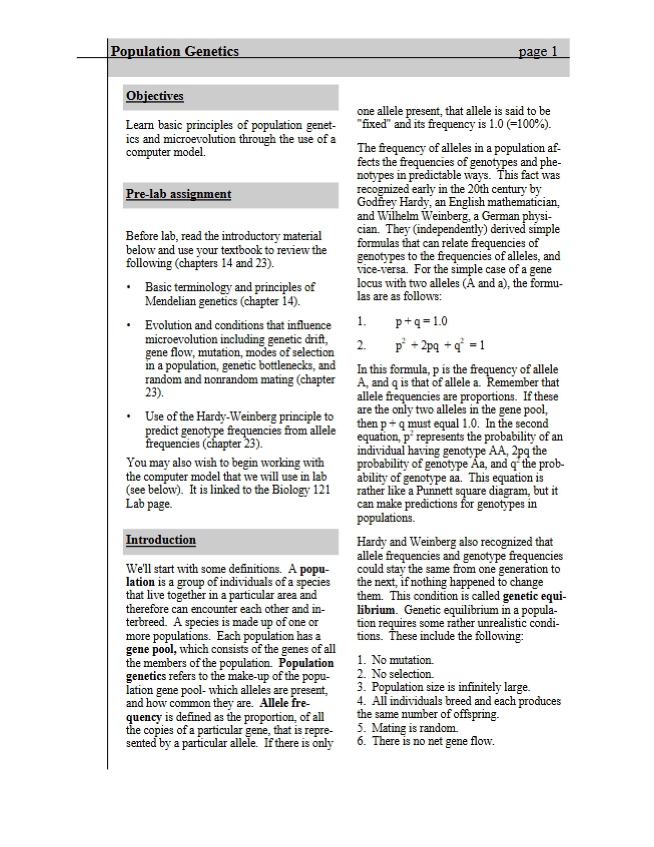 Population Genetics Concepts