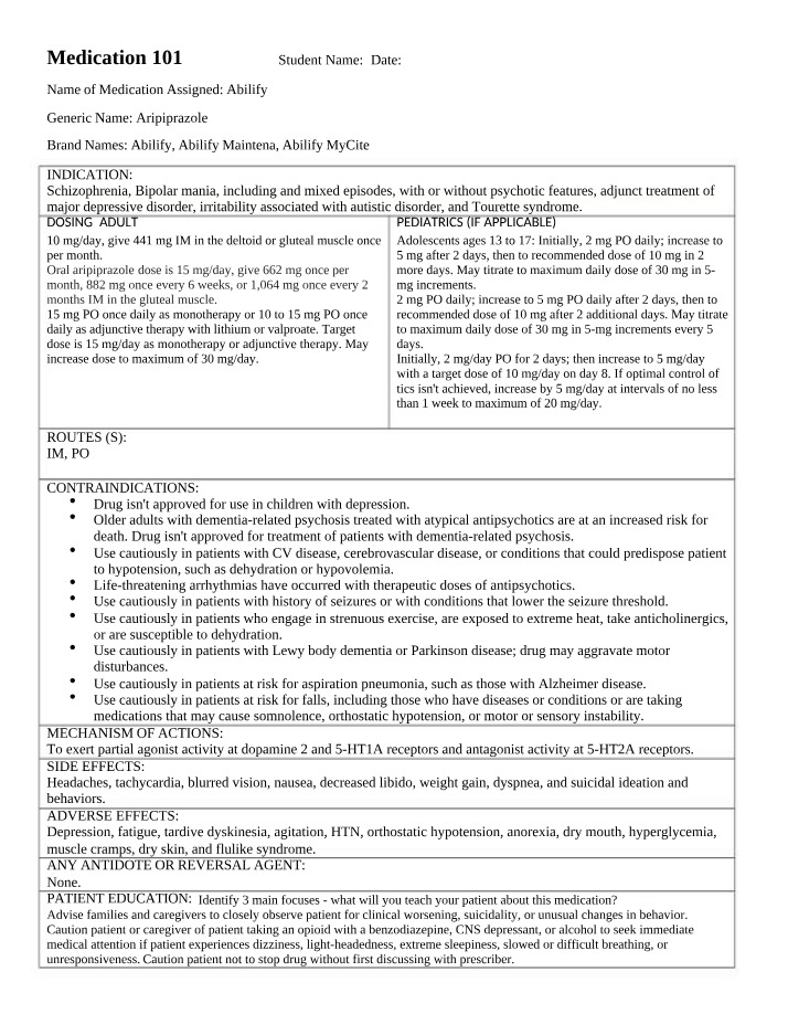 Aripiprazole Medication Notes