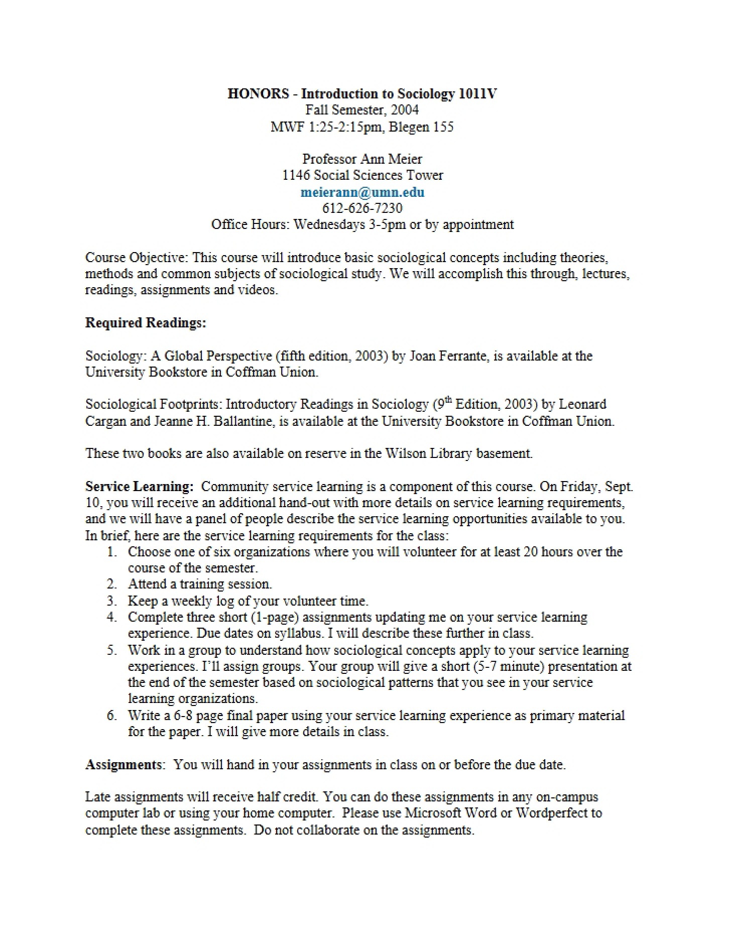 Second Version of Syllabus for SOC 1011V