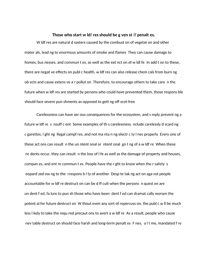 Wildfire Impacts, Prevention, and Penalties