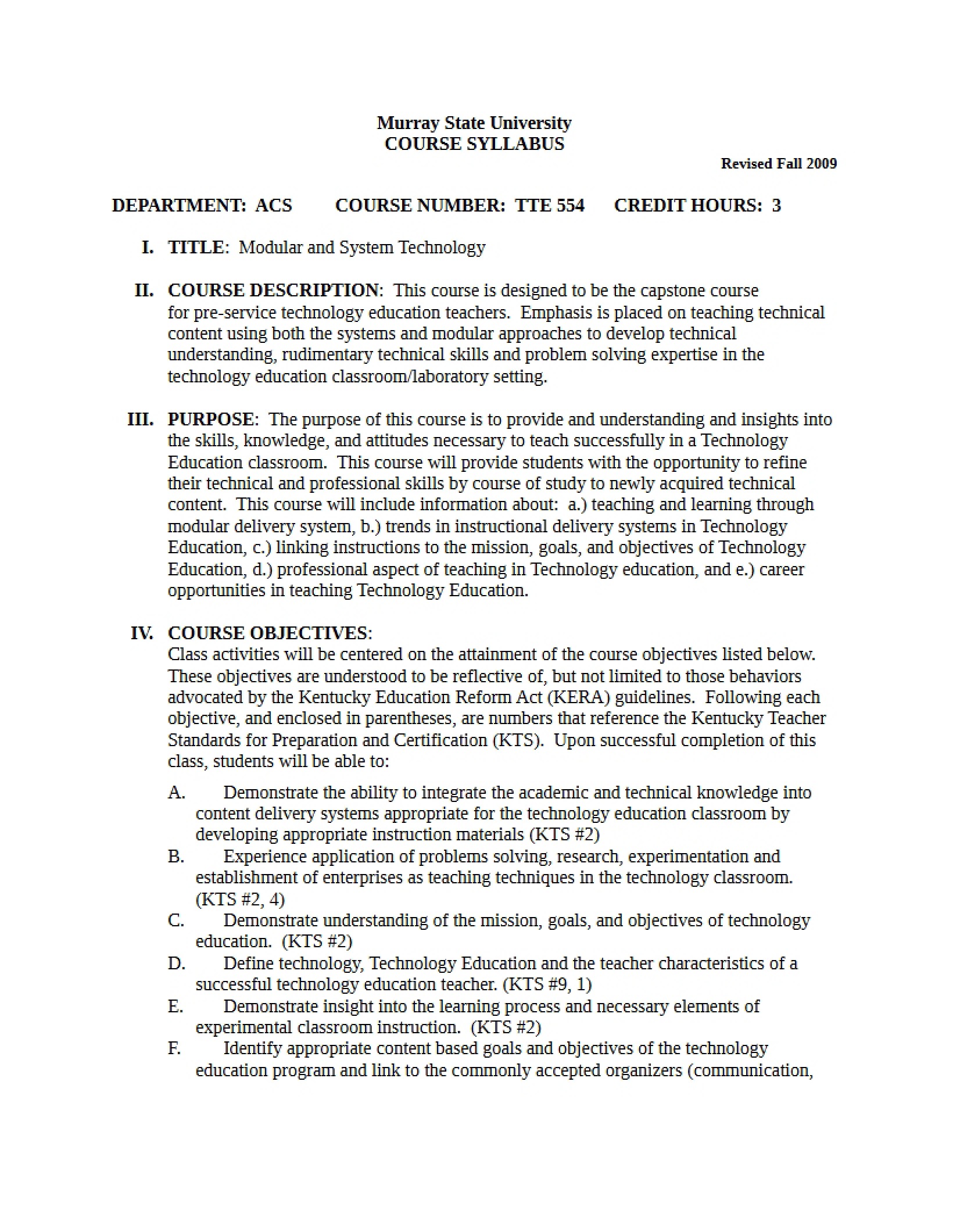 Modular and System Technology Course Outline - TTE 554