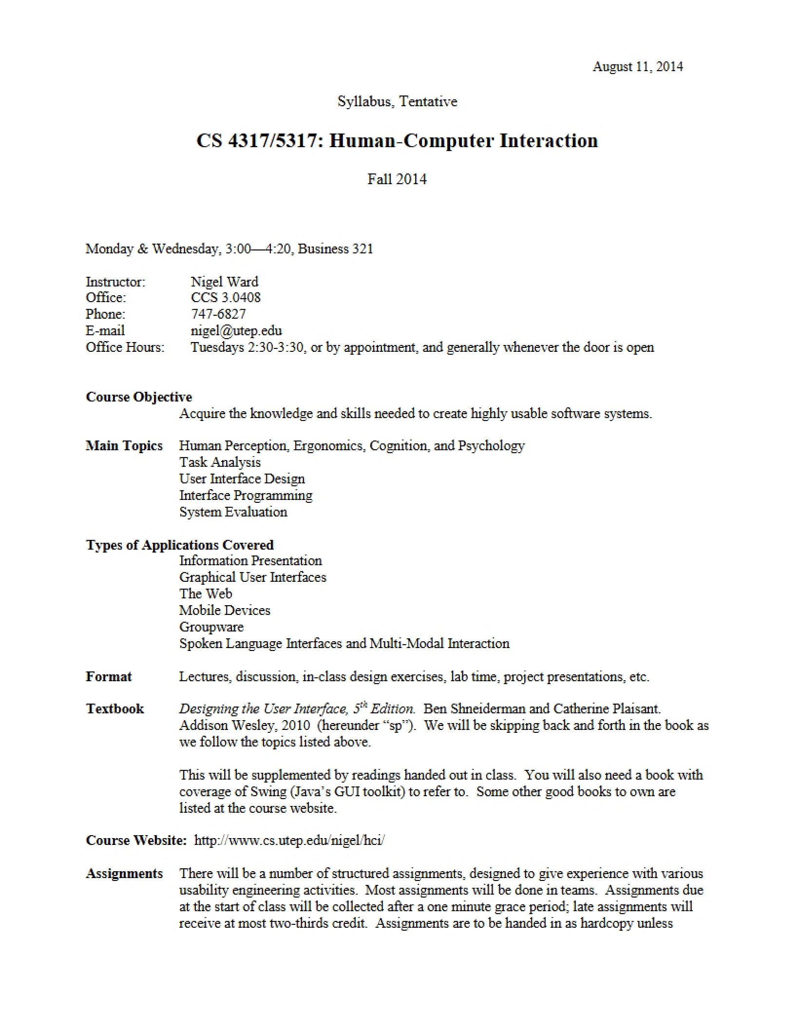 Human-Computer Interaction Course Syllabus