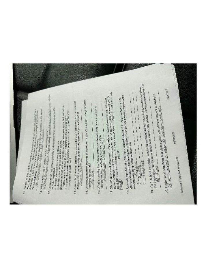 Worksheet 1 for Airframe Inspection