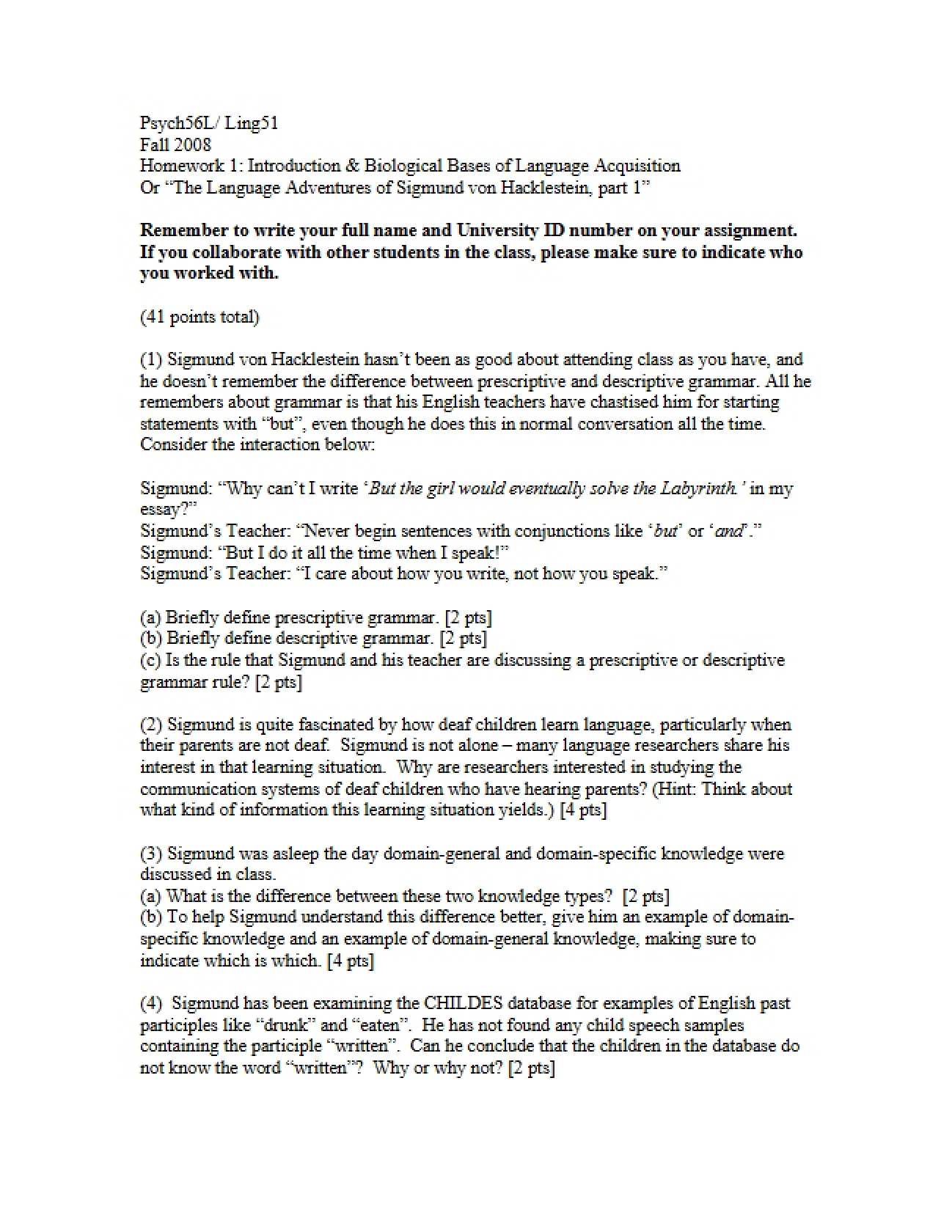 First Homework: Intro to Language Acquisition Bases