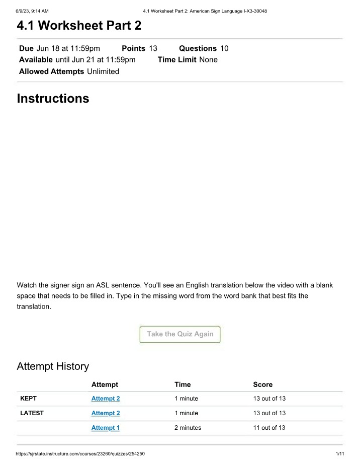 ASL I Worksheet Part 2 - Fill in