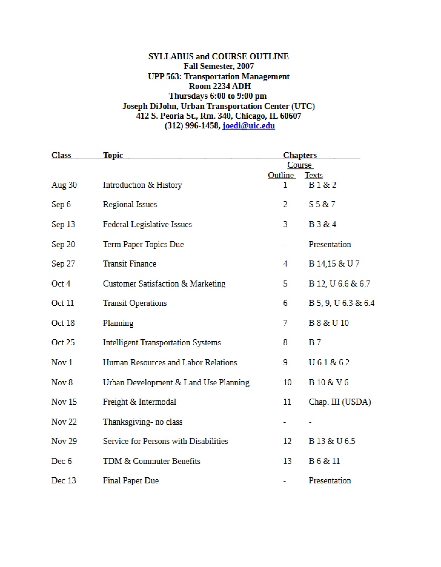 Syllabus for the Term