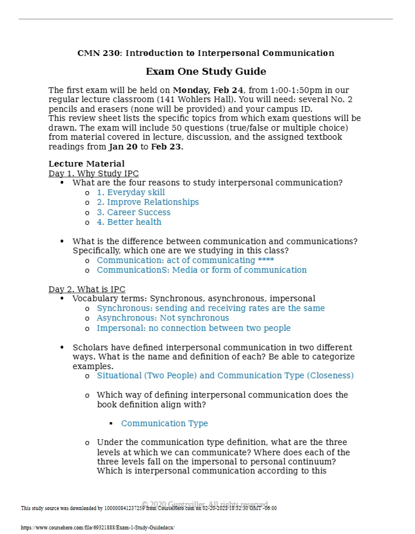 Study Guide for First Exam