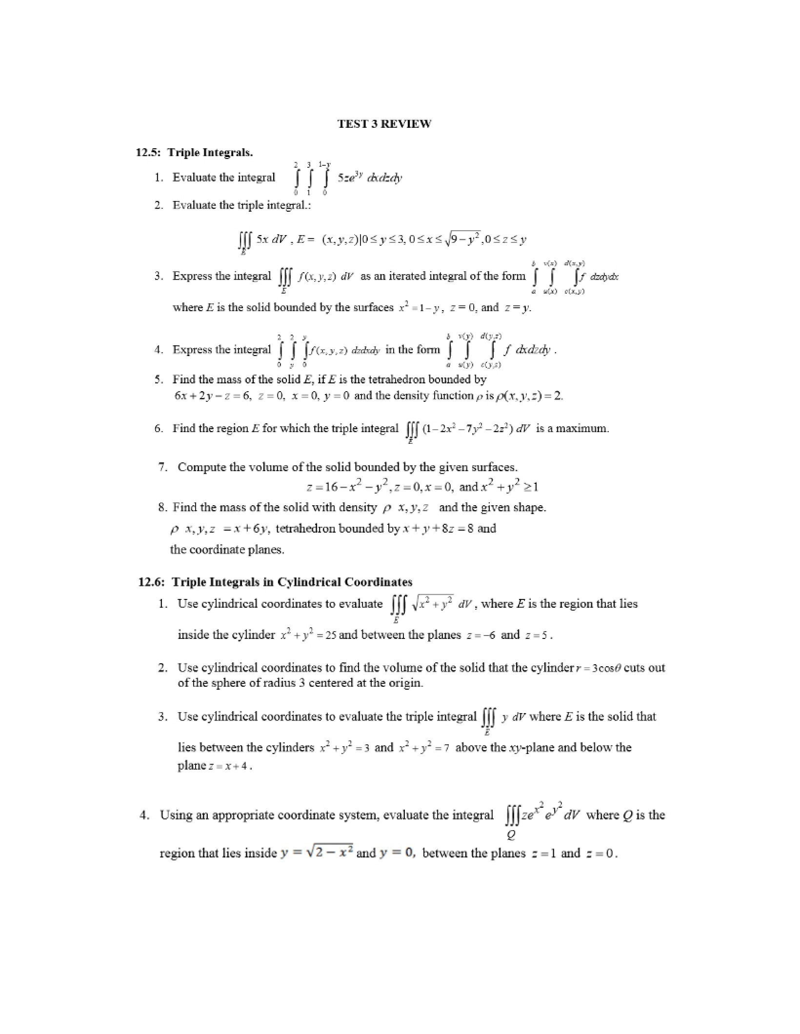 Review for Third Test