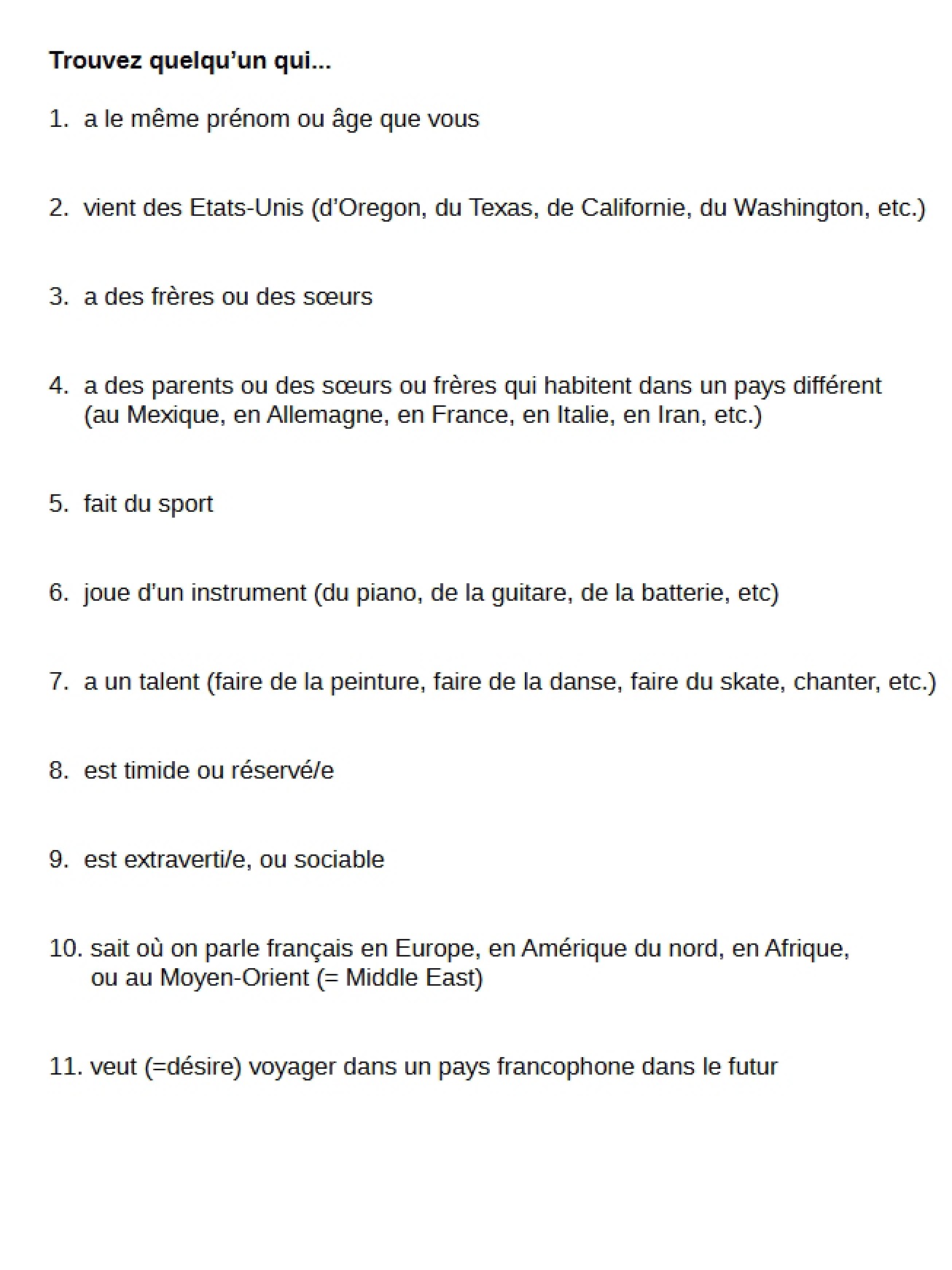 Exercise on Finding Items in French