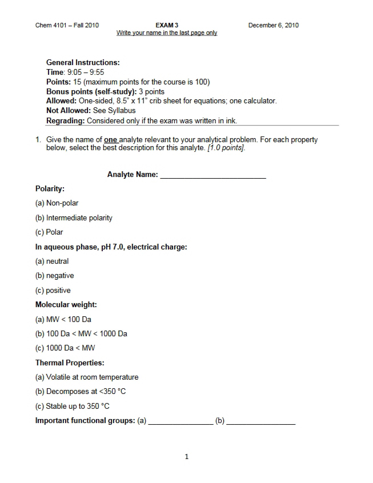 Chemistry Examination