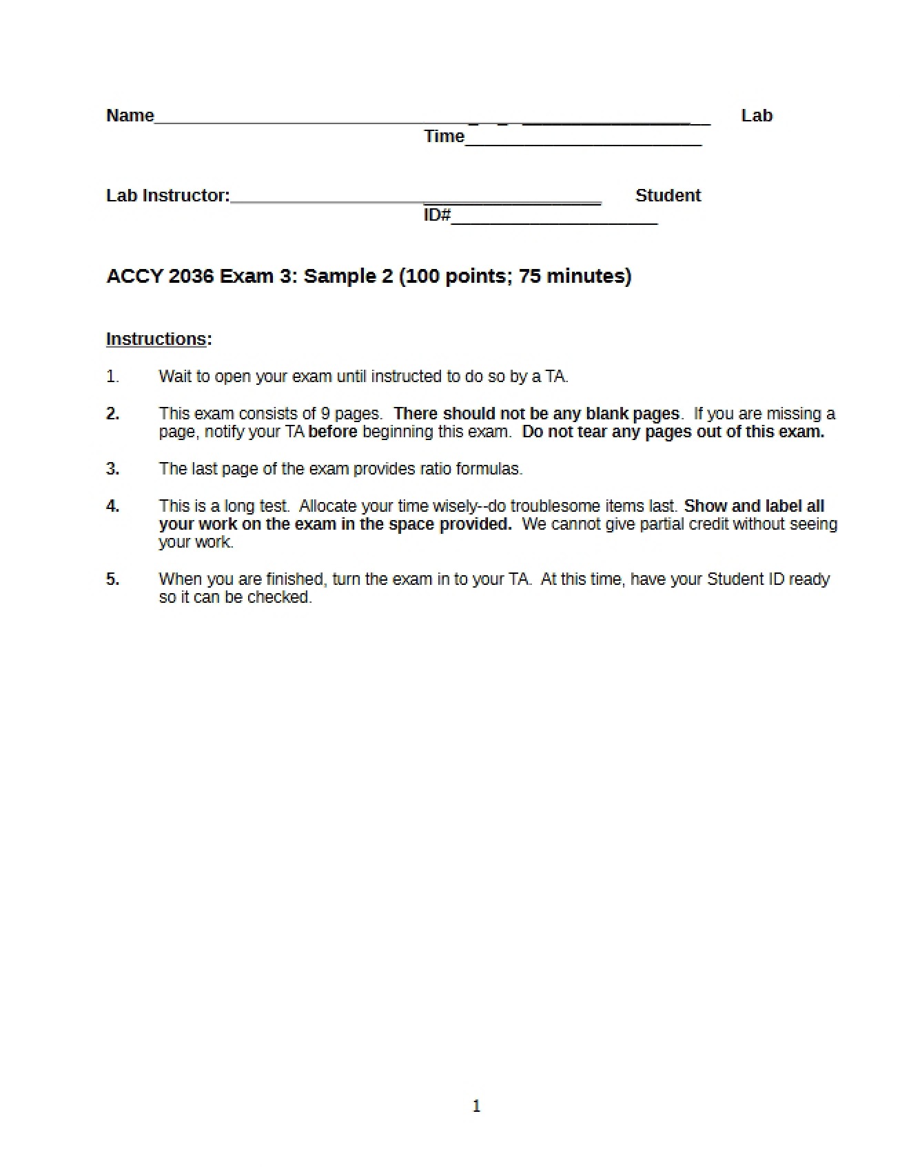 Sample Exam 3 Chapters 9, 10, 12 (Fall 08)
