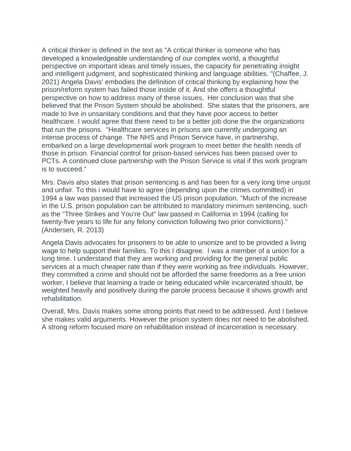 Angela Davis and the Prison System Analysis