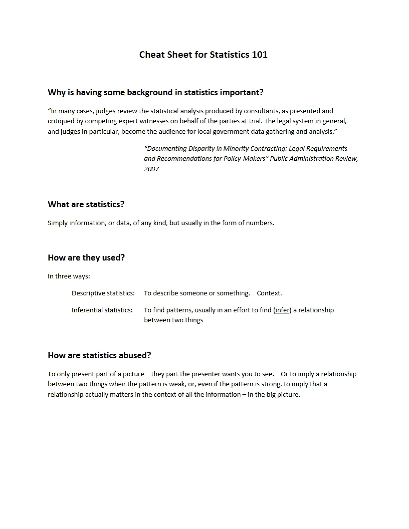 Stats 101 Reference Sheet
