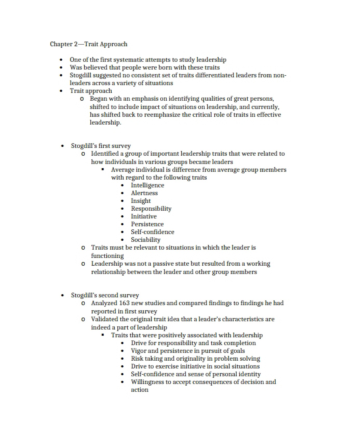 Trait Approach Chapter Two