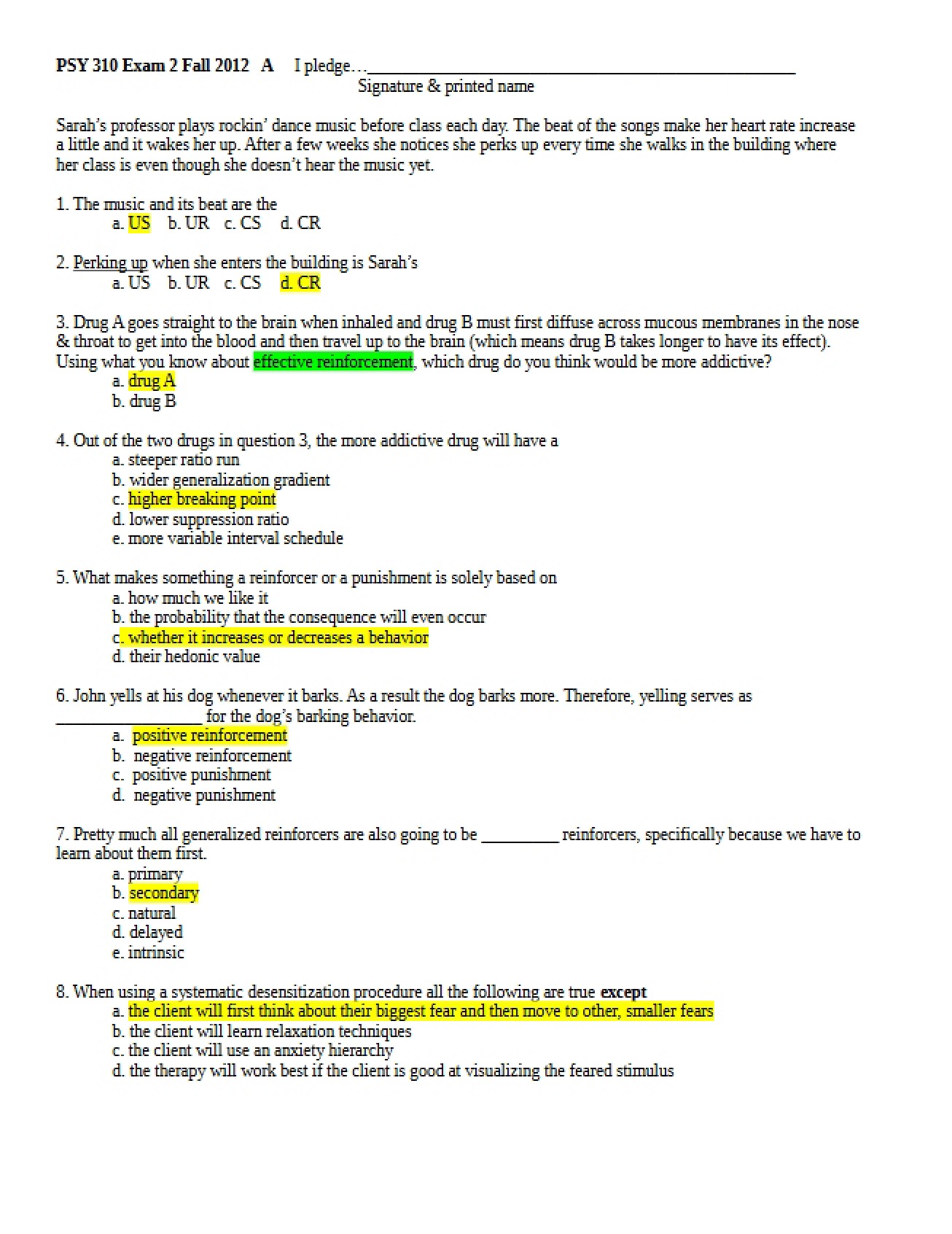 Fall 2012 Exam Two (Version 1)