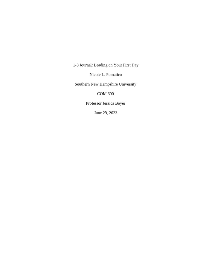 Journal 1-3 - Leading on Your First Day