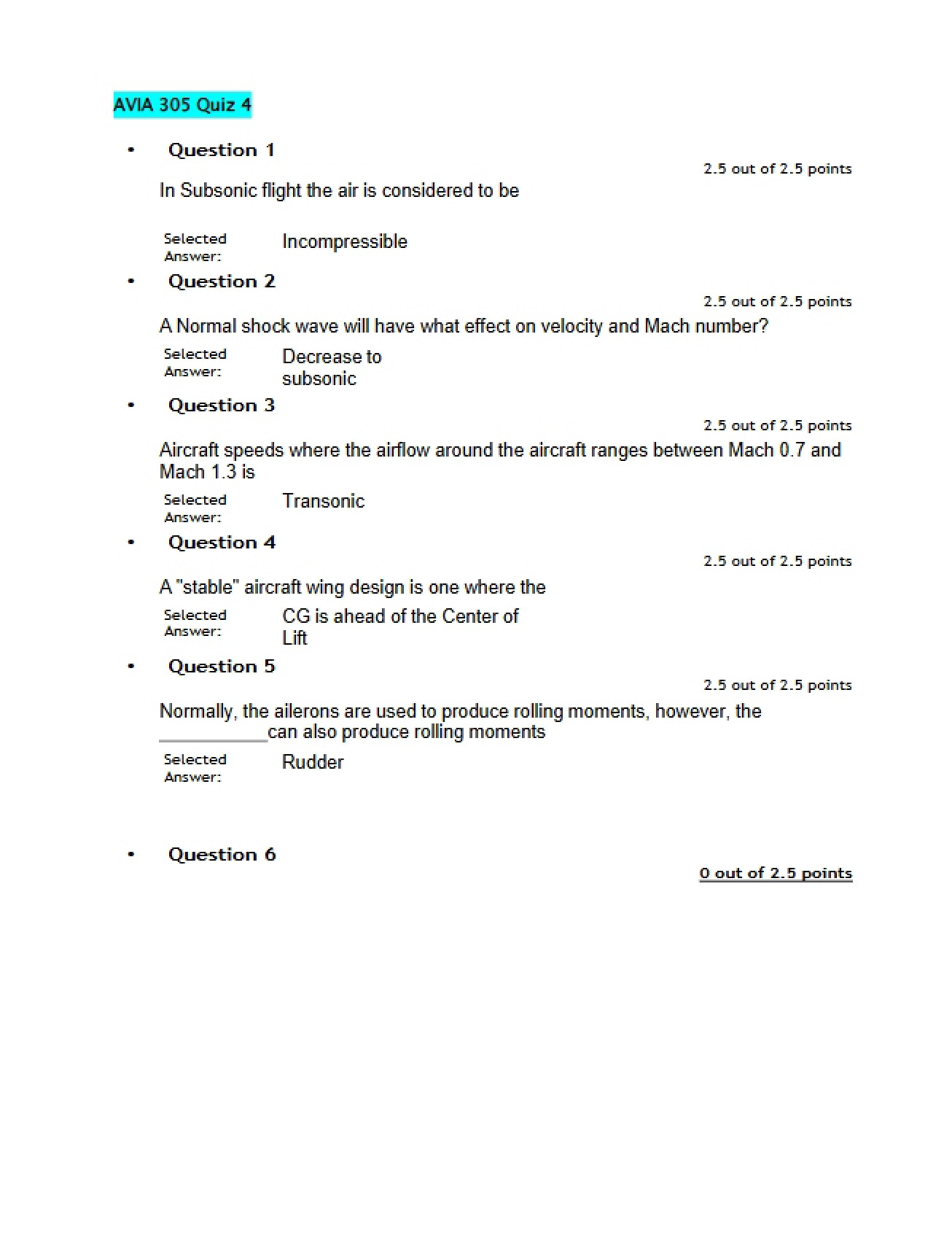 Fourth Quiz in an Aviation Course