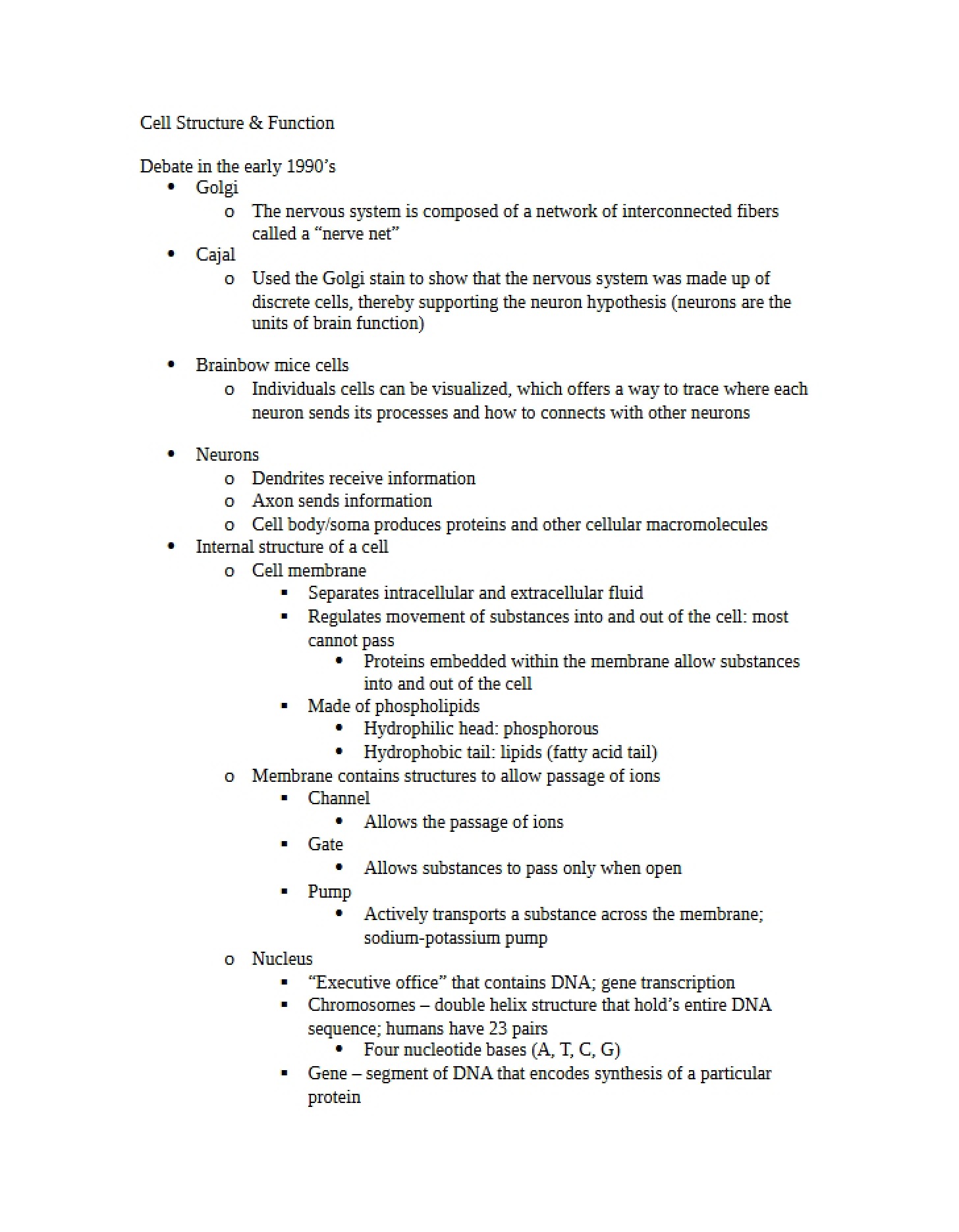 Biology of Cell Structure