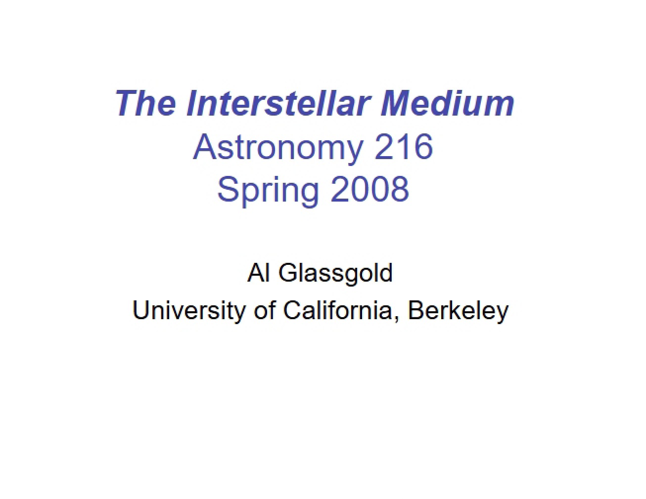 Diffuse ISM Summary (Lecture 12)