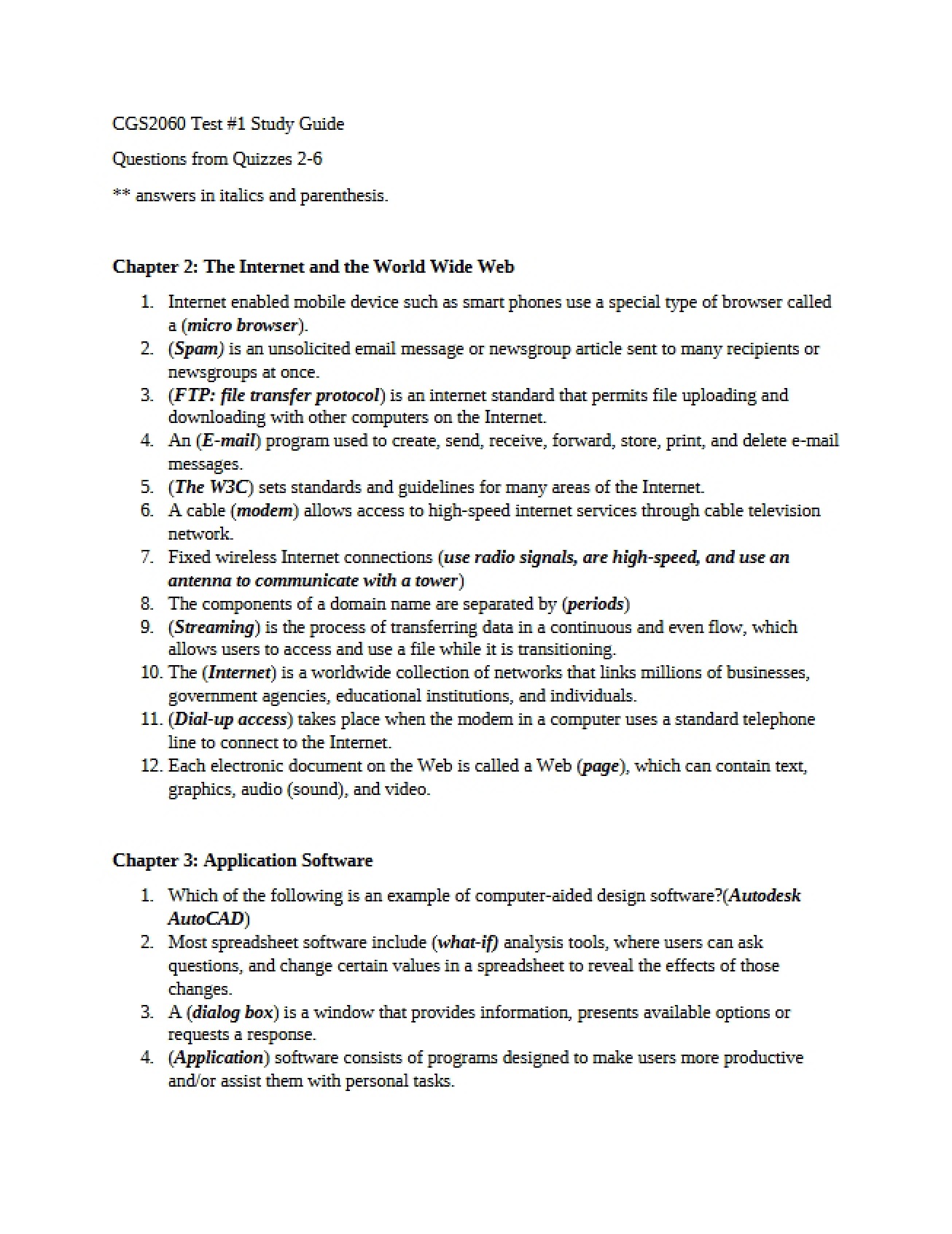 Study Guide for Test One