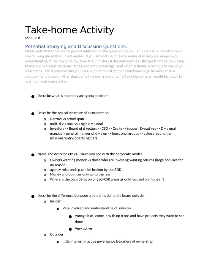 Agency Problems and Ethical Issues in Corporations
