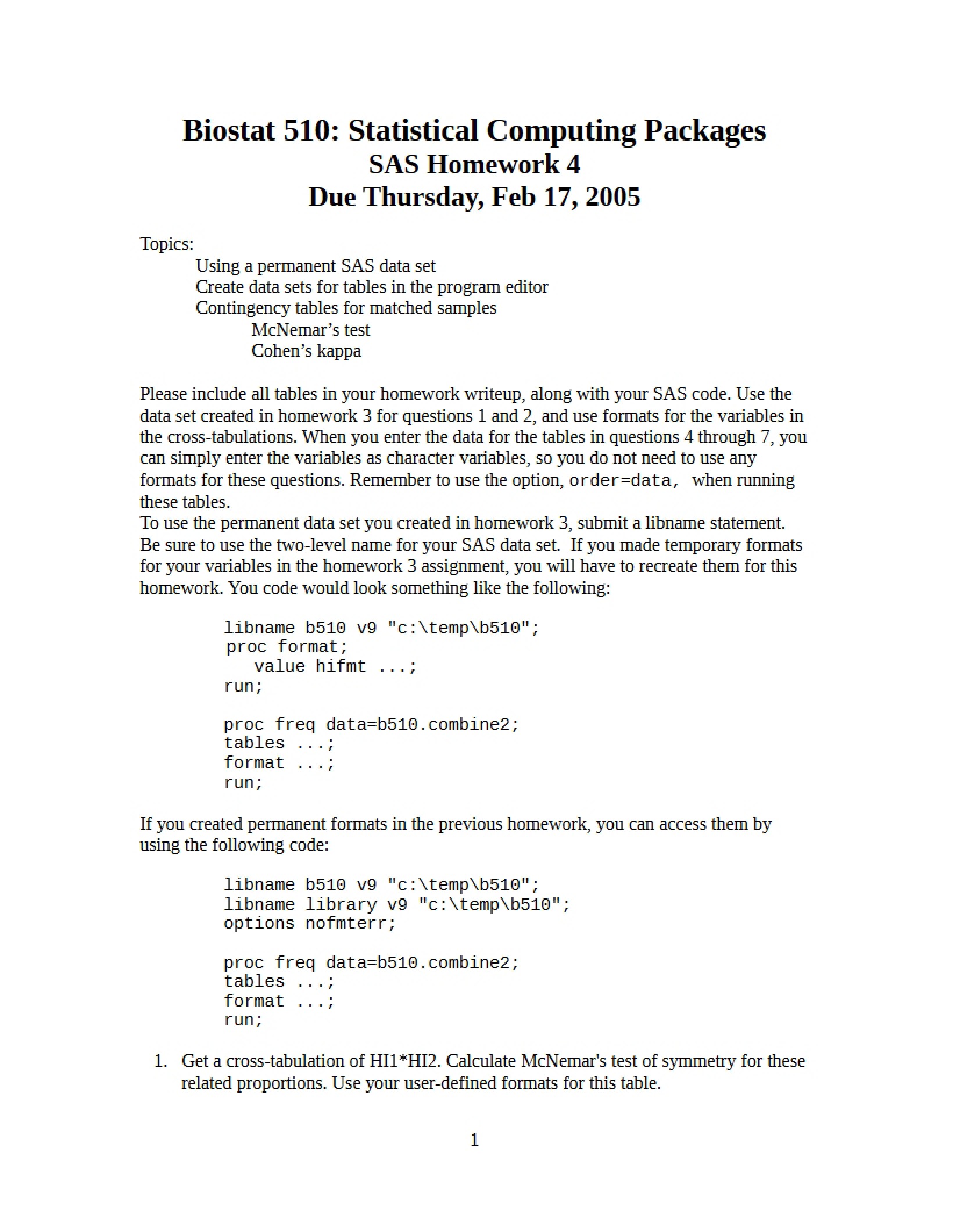 Fourth SAS Assignment