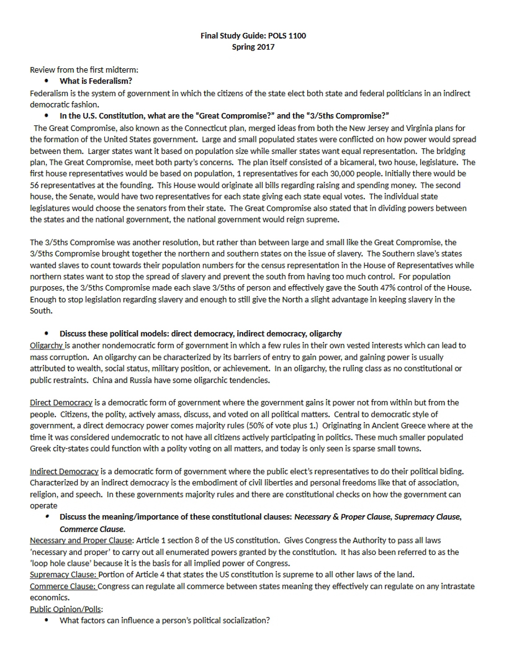 Final Review for PS1010