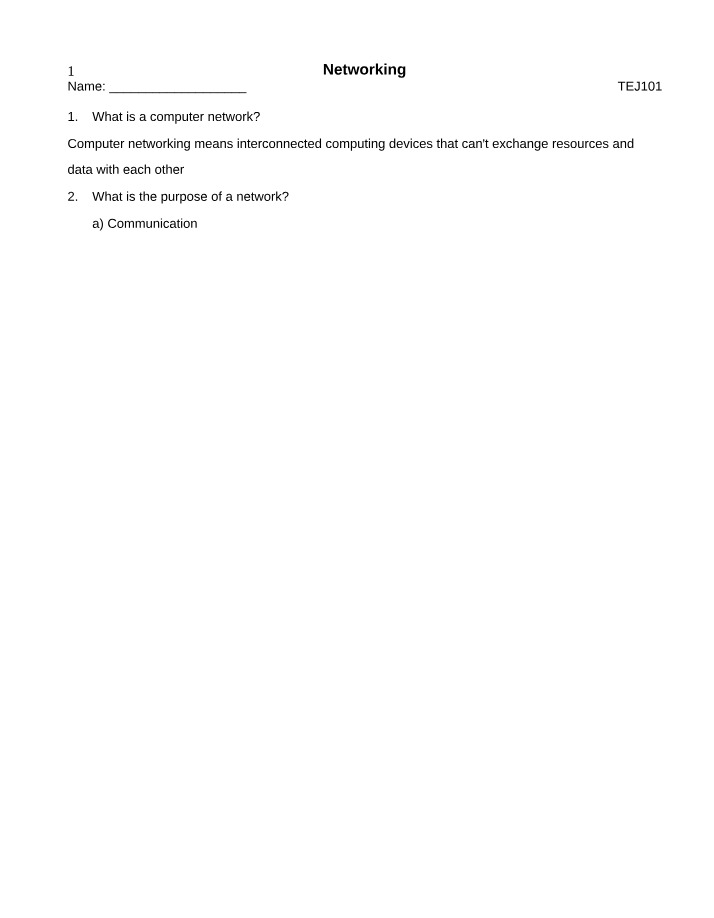 Quiz on Networking