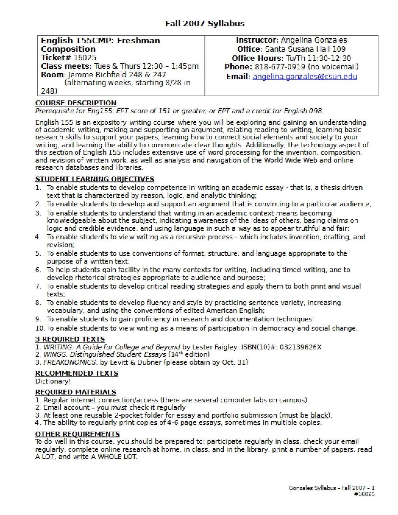 ENGL 155 Syllabus
