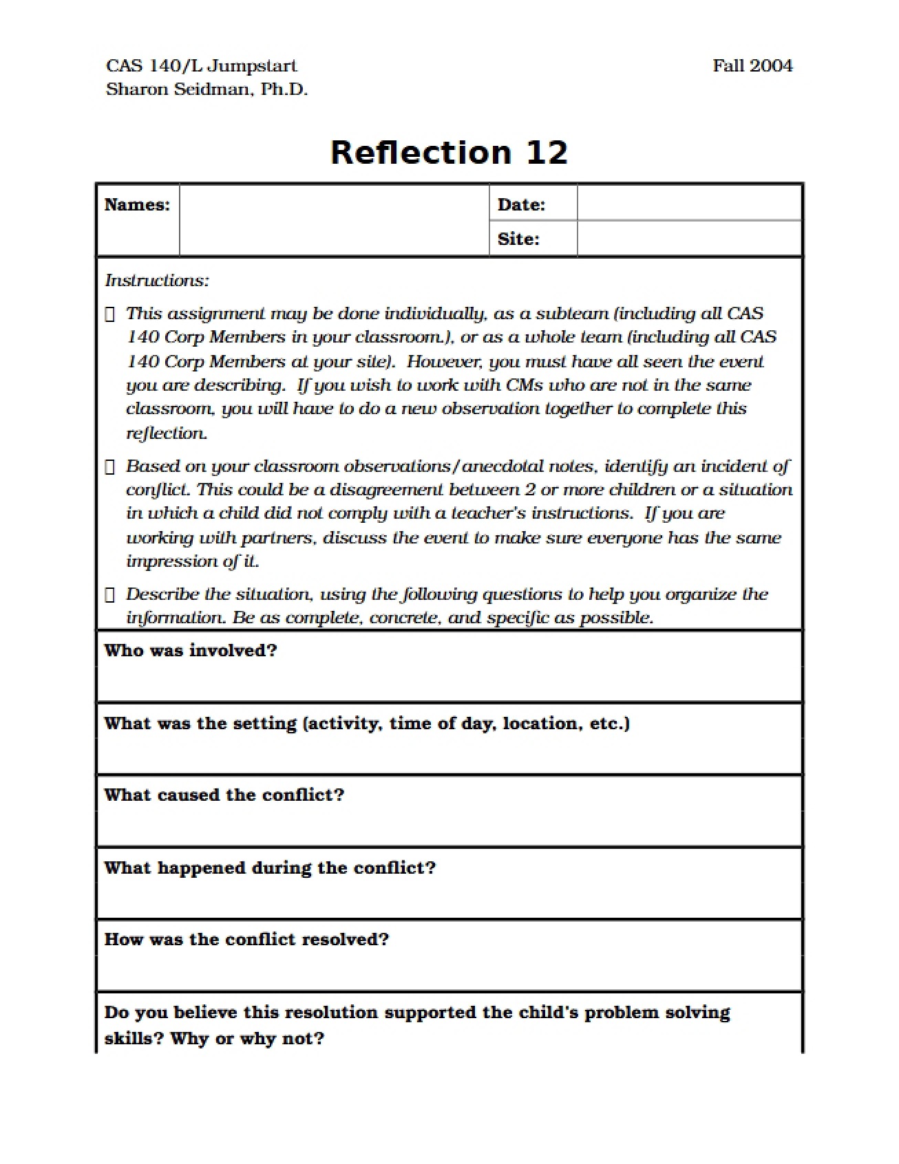 Twelfth Reflection Entry