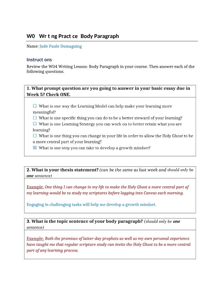 Body Paragraph Writing Practice - W04
